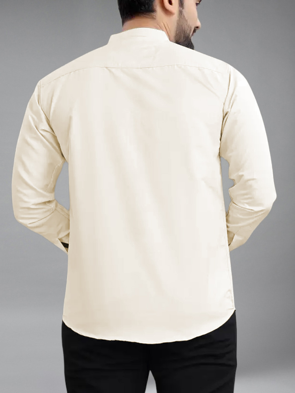 Image of BHUVIKOO Men Solid Casual Beige Shirt