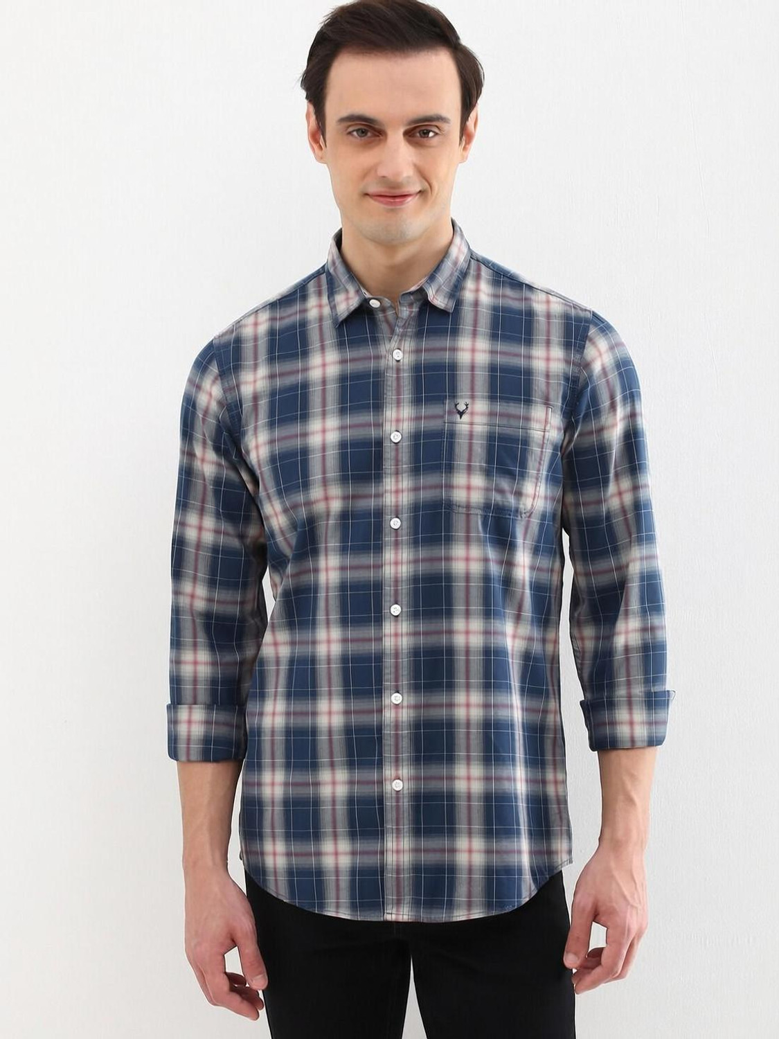 Image of Allen Solly Men Checkered Casual Blue Shirt