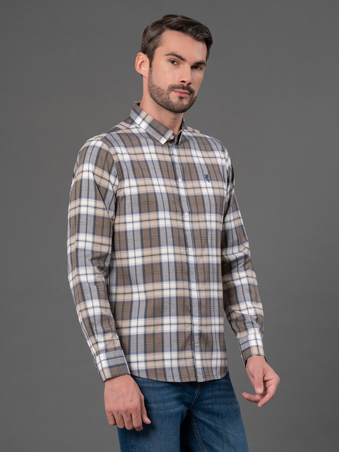 Image of RED TAPE Men Checkered Casual Brown Shirt