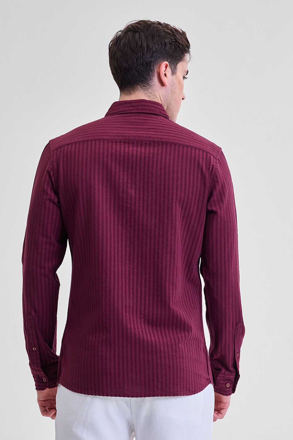 Image of Snitch Men Striped Casual Purple Shirt