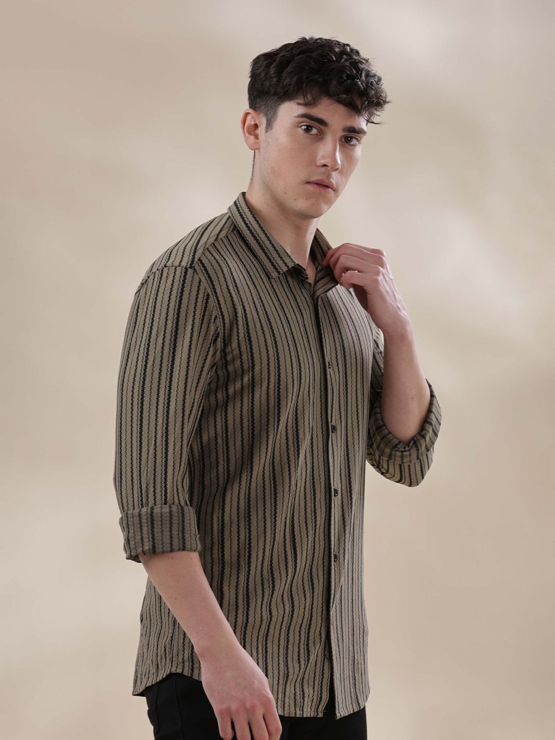 Image of HERE&NOW Men Self Design Casual Green Shirt