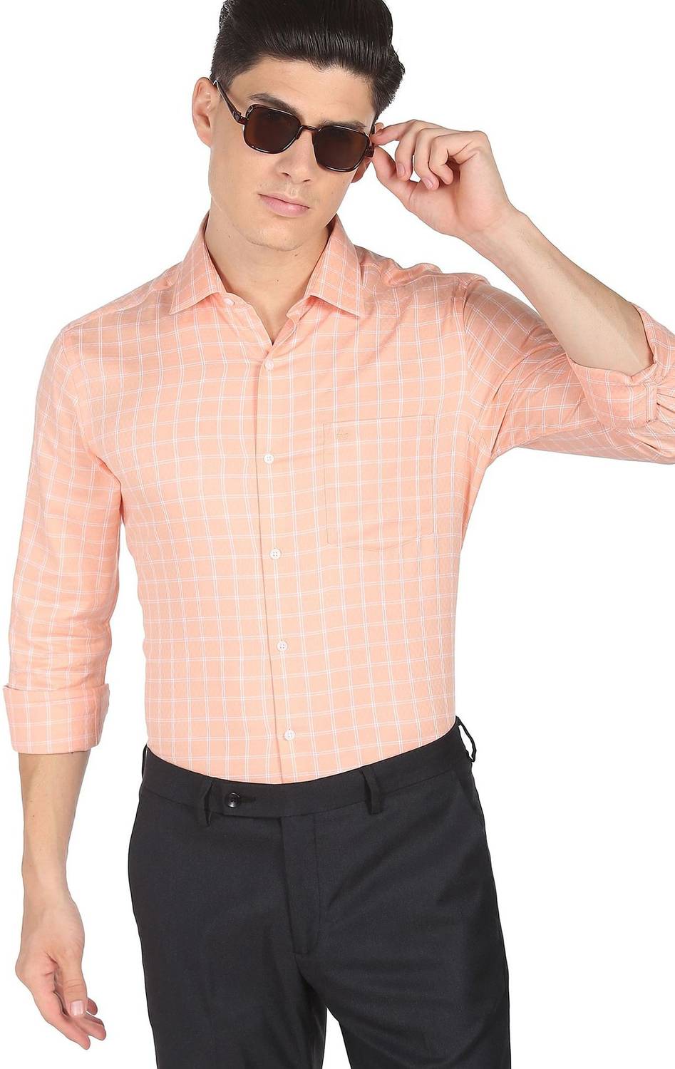 ARROW Men Checkered Formal Orange Shirt
