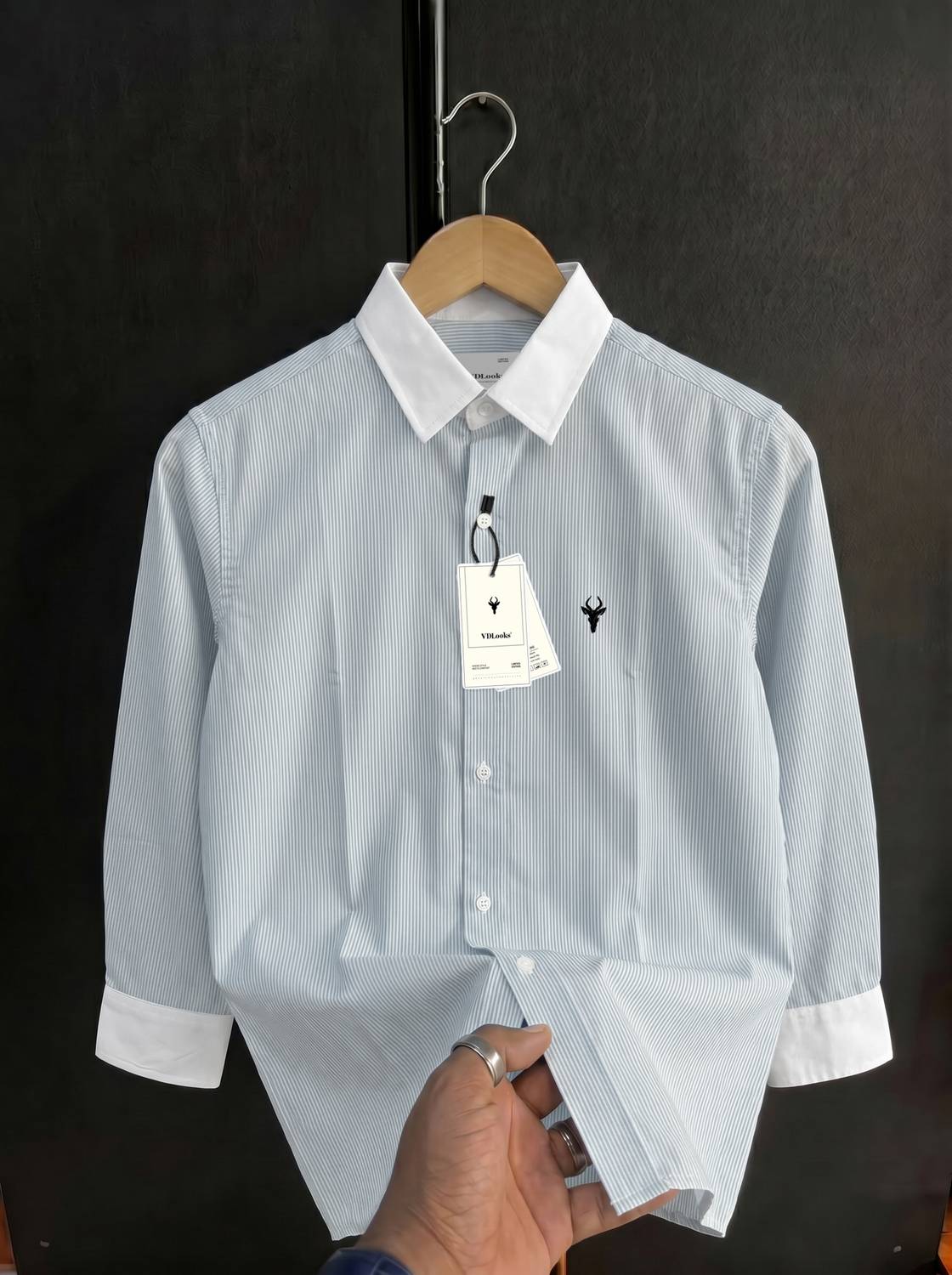 vdlooks Men Striped Casual Grey Shirt - Image 1