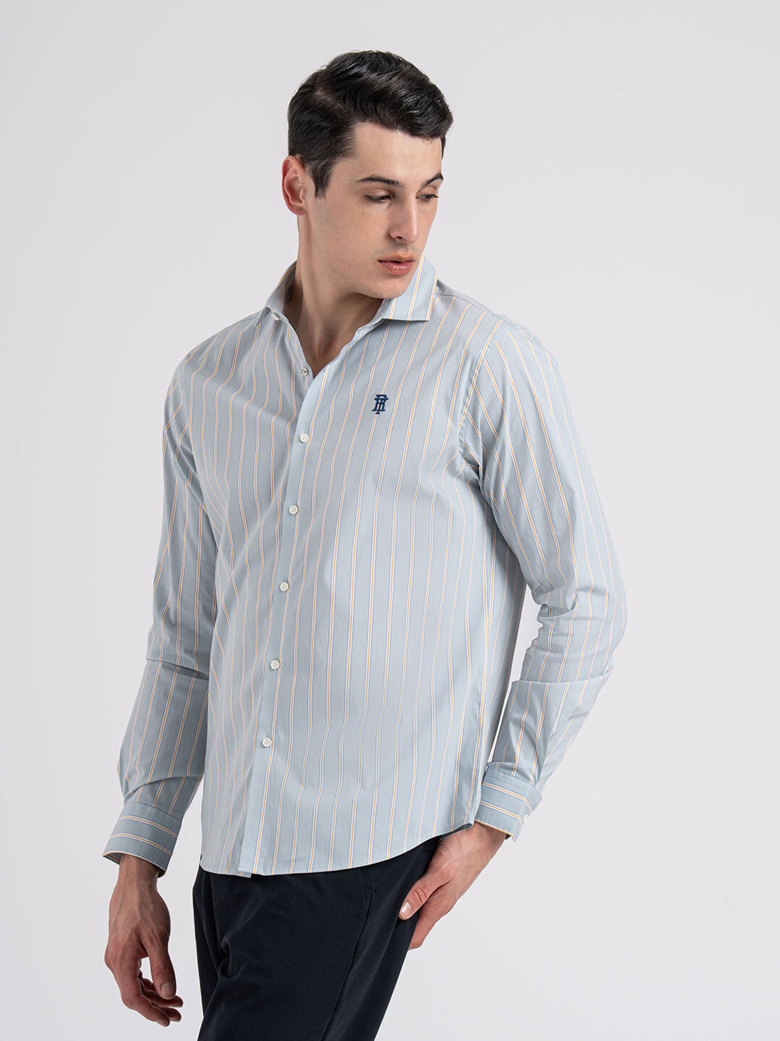 Image of RED TAPE Men Striped Casual Grey Shirt