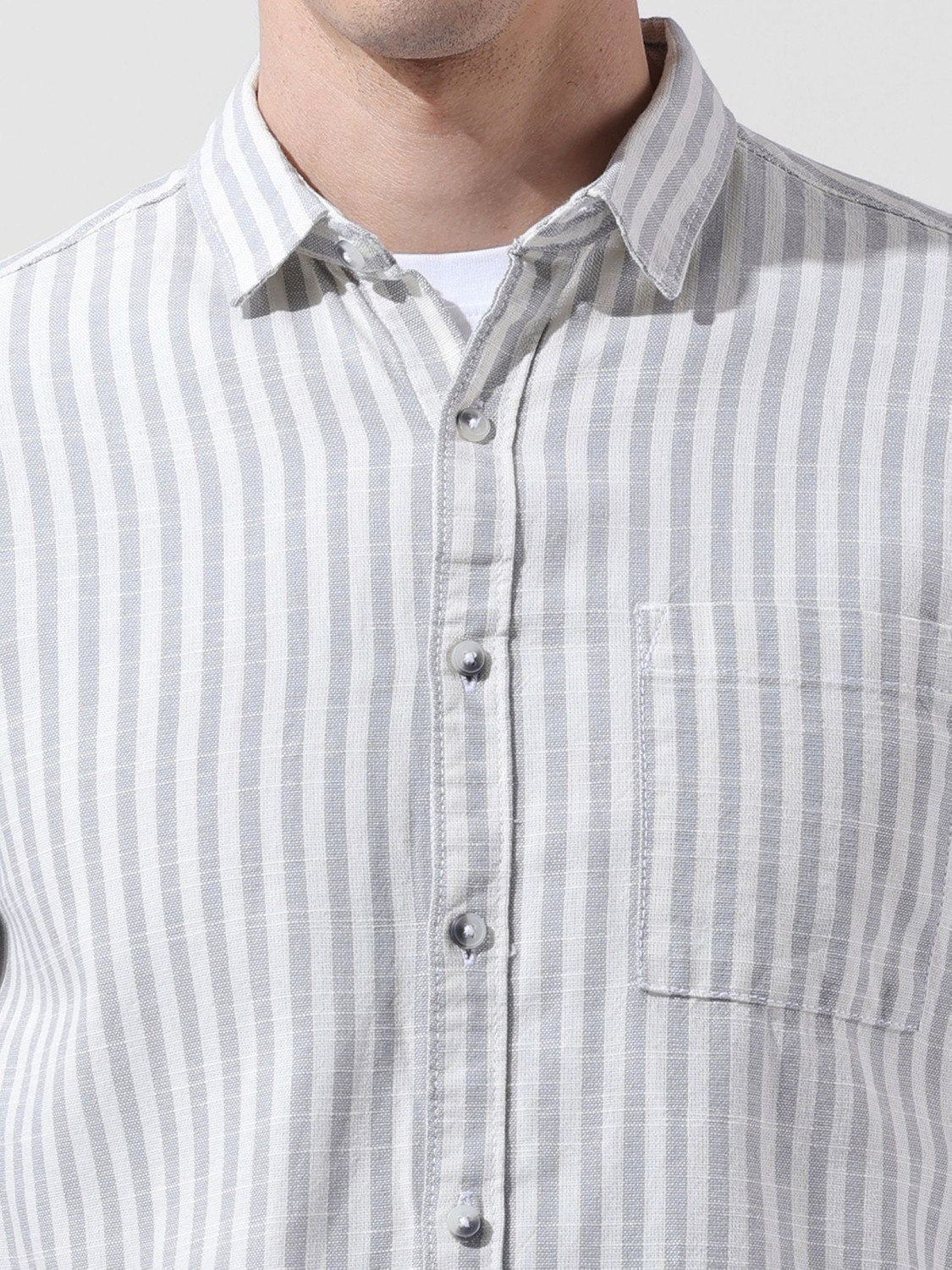 Image of The Indian Garage Co. Men Striped Casual Grey Shirt