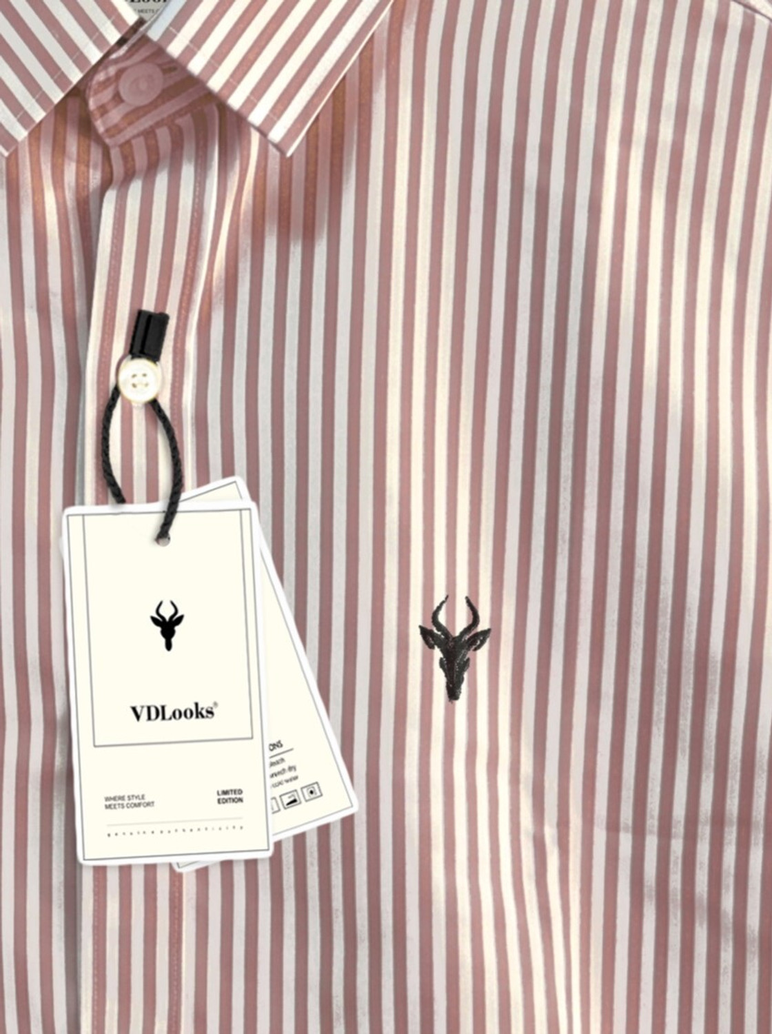 Image of VD Looks Men Striped Casual White, Brown Shirt