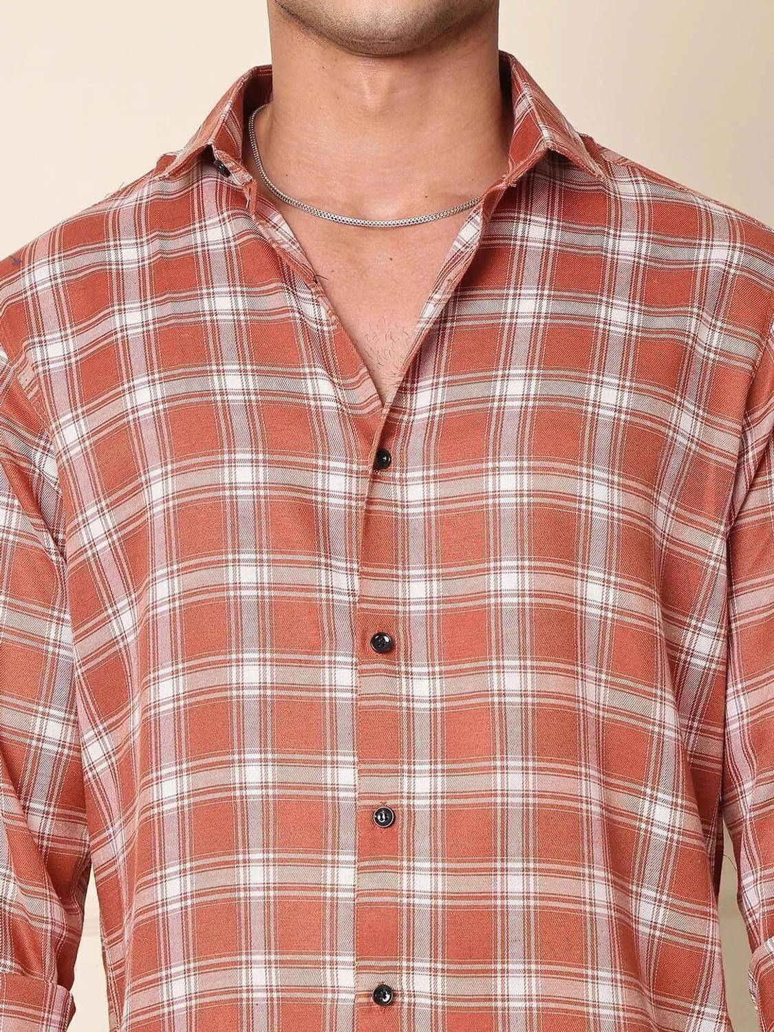 METRONAUT Men Checkered Orange Shirt - Image 3
