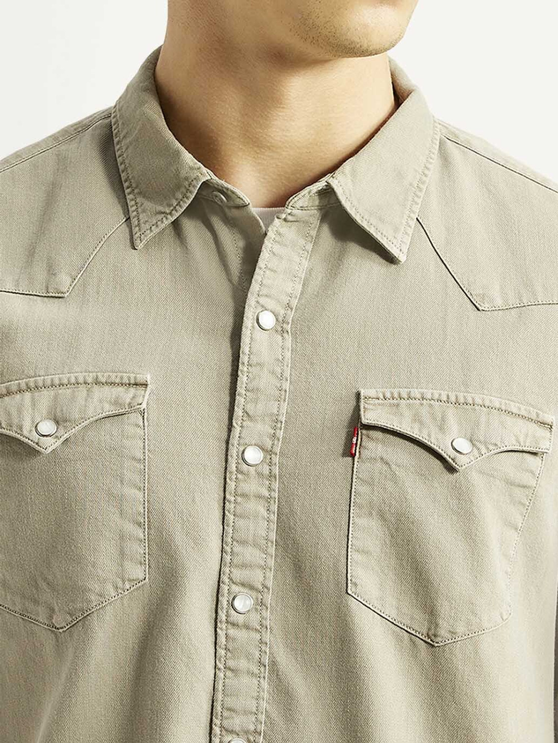 Image of LEVI'S Men Solid Casual Beige Shirt