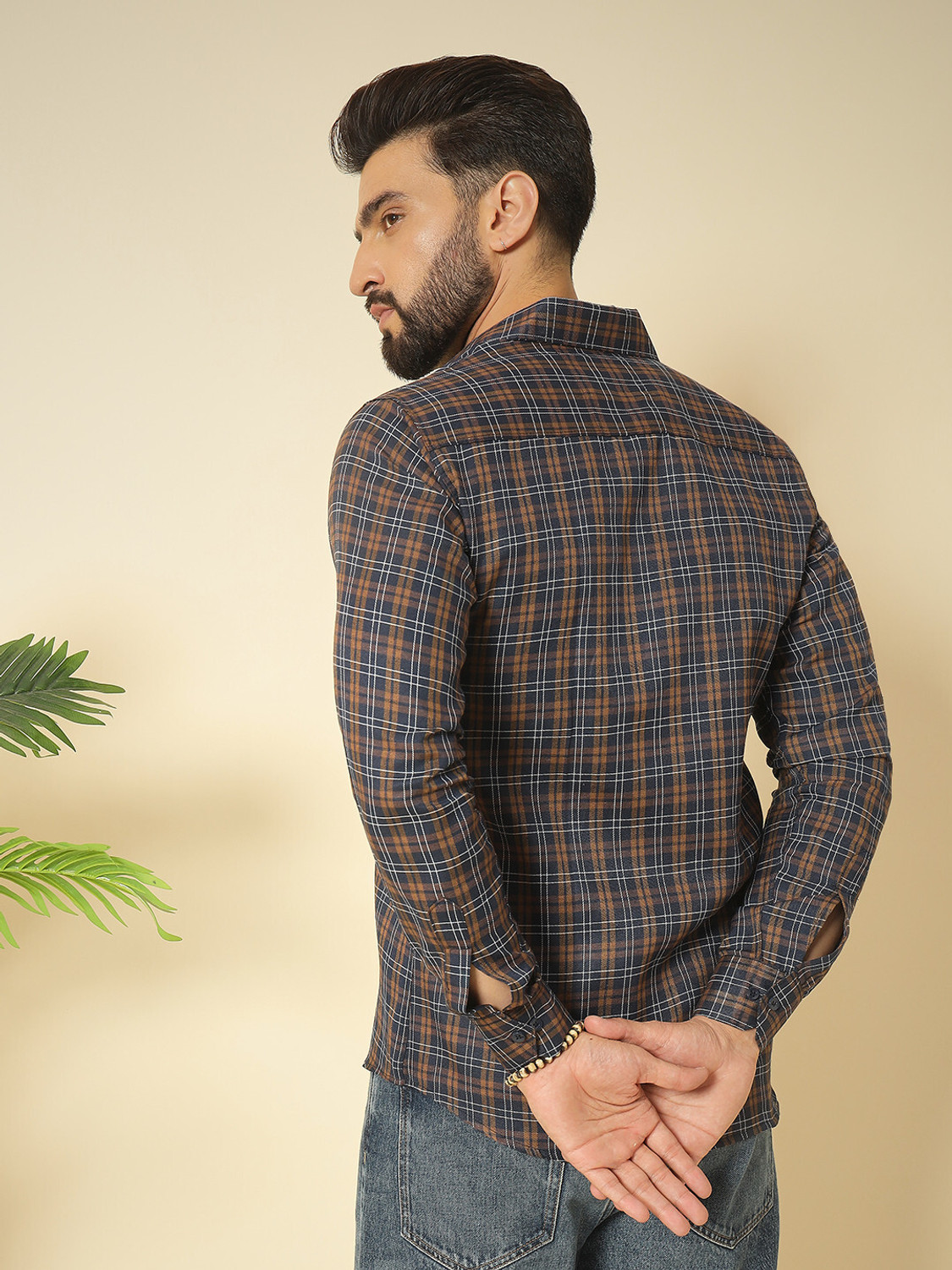Image of youth first Men Checkered Casual Brown, Blue Shirt