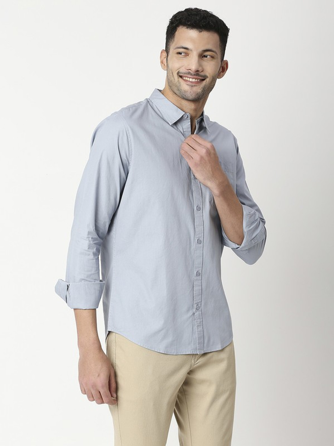 Image of THOMAS SCOTT Men Solid Casual Grey Shirt