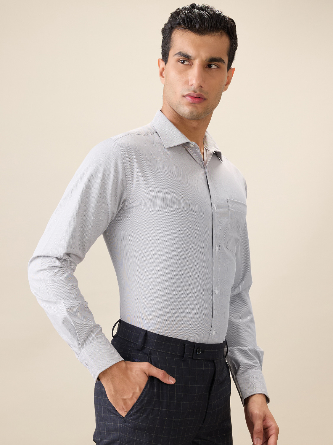Image of PARK AVENUE Men Self Design Formal Grey Shirt