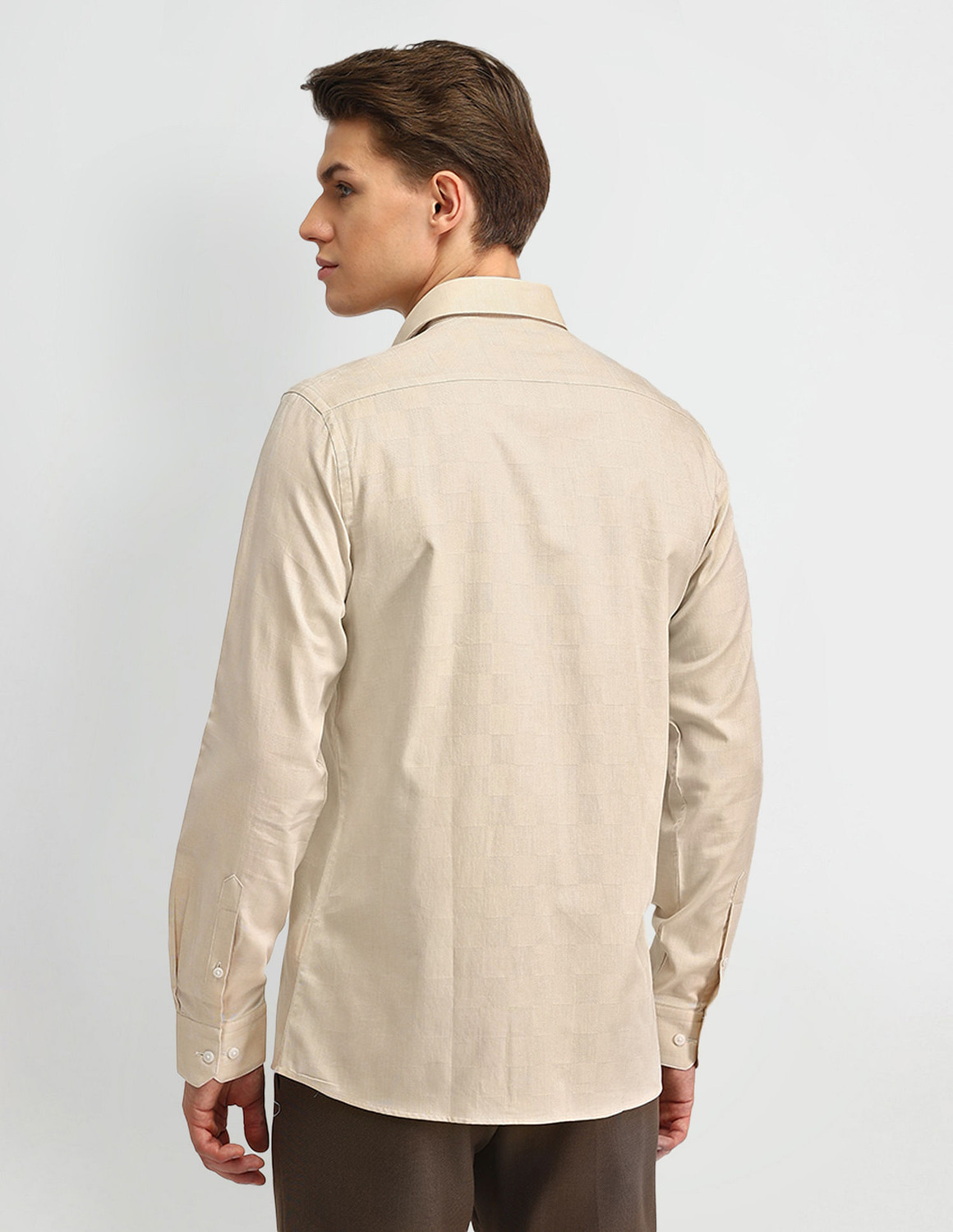 Image of ARROW Men Printed Formal Beige Shirt