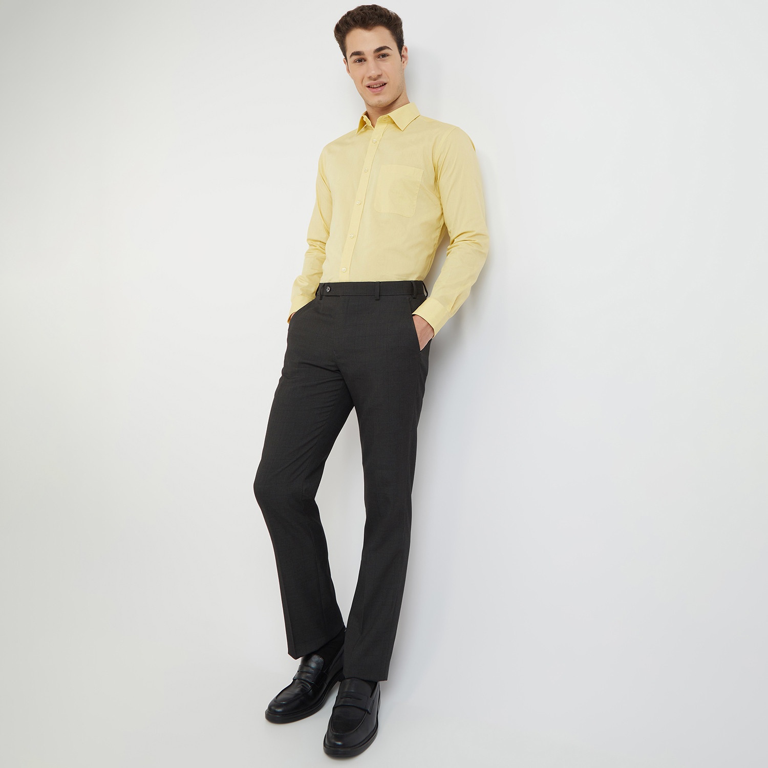 Image of Raymond Men Solid Formal Yellow Shirt