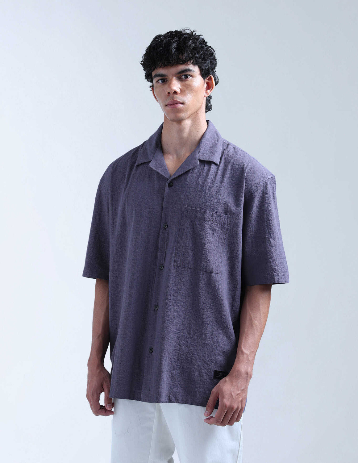 Image of FLYING MACHINE Men Solid Casual Purple Shirt