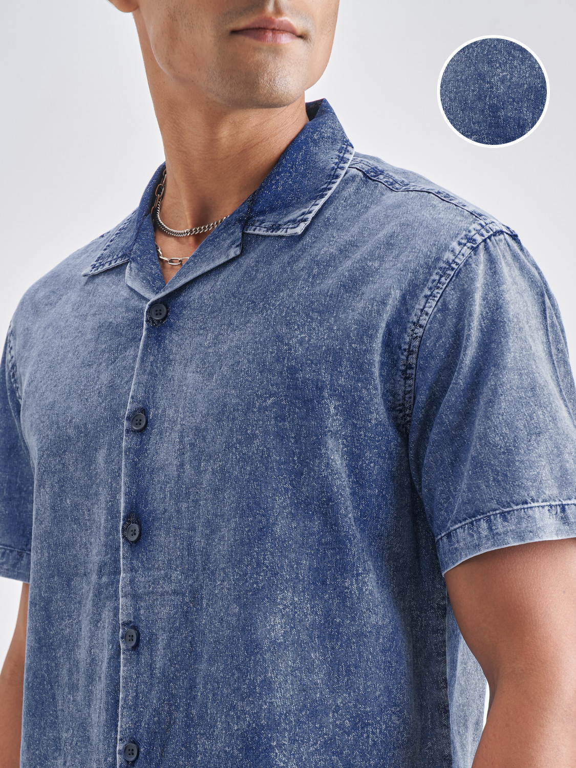 Image of LOCOMOTIVE Men Self Design Casual Blue Shirt