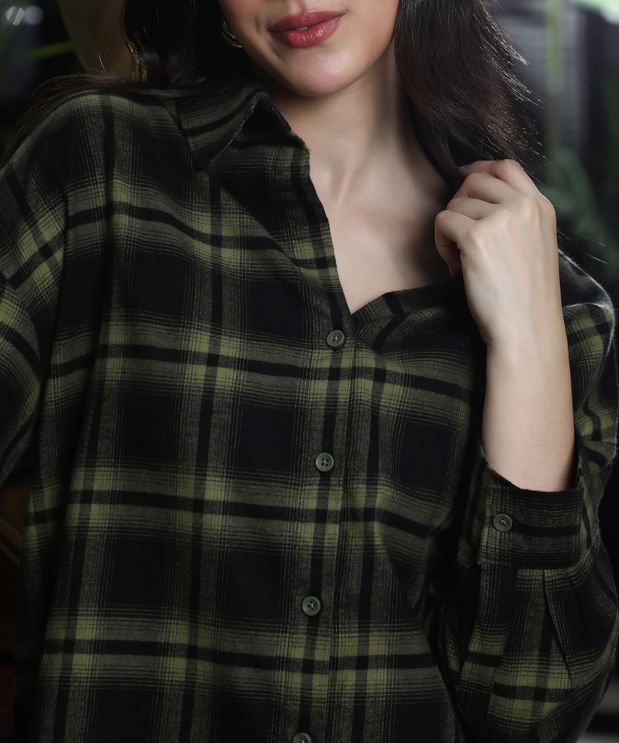 Image of PINACOLADA Women Checkered Casual Green Shirt