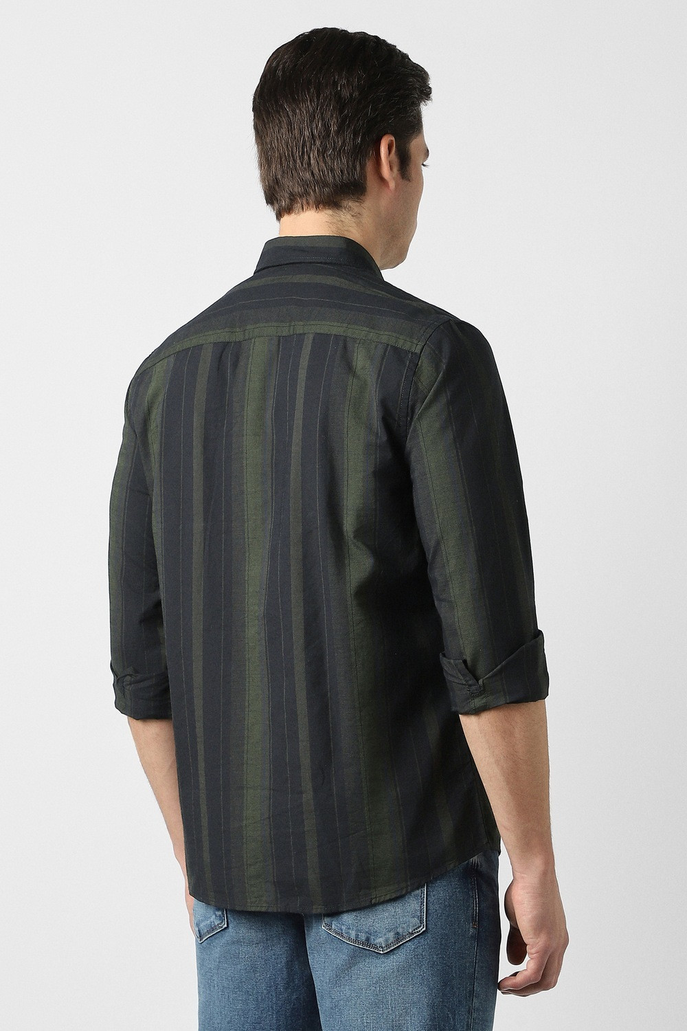 Image of PETER ENGLAND Men Striped Casual Green Shirt