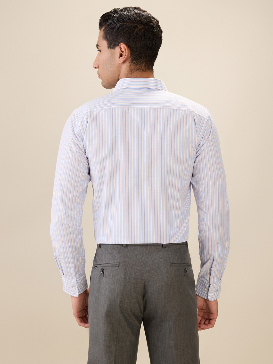 Image of PARK AVENUE Men Striped Formal Light Blue Shirt