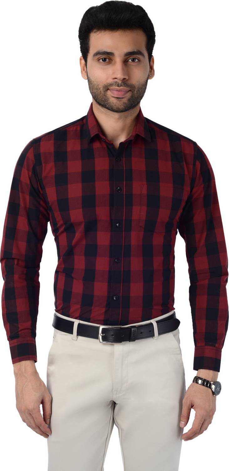 5TH ANFOLD Men Checkered Formal Maroon, Black Shirt