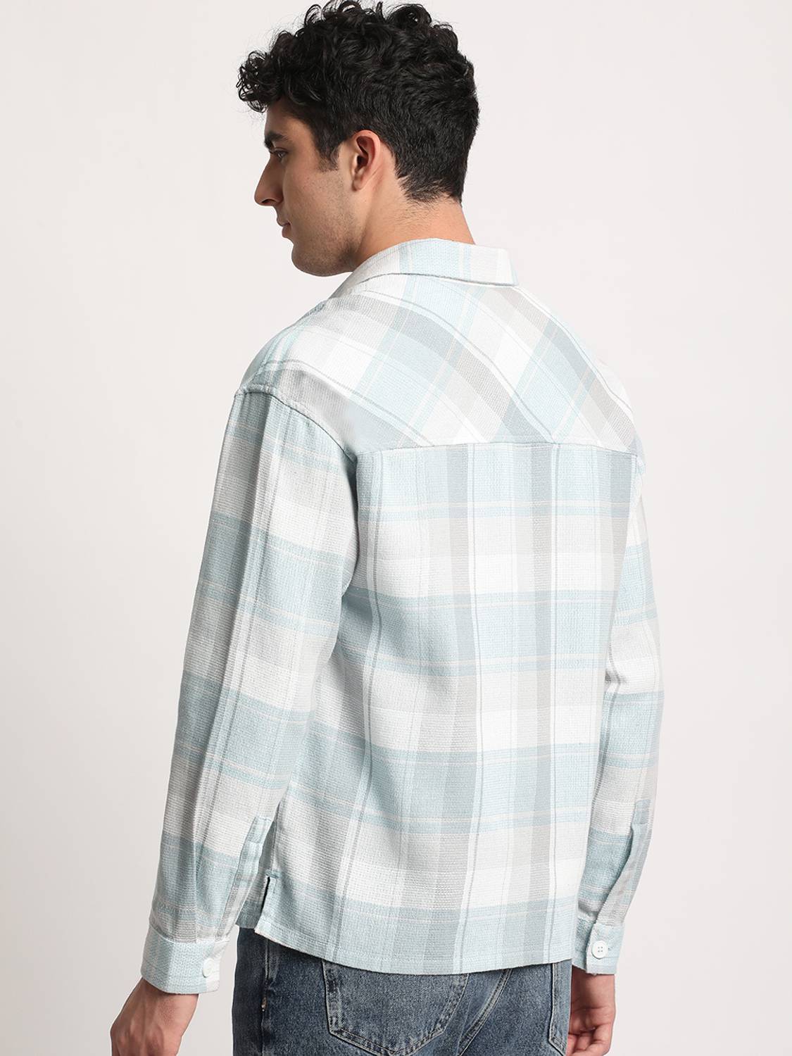 THE BEAR HOUSE Men Blue Checkered Casual Shirt - Image 4