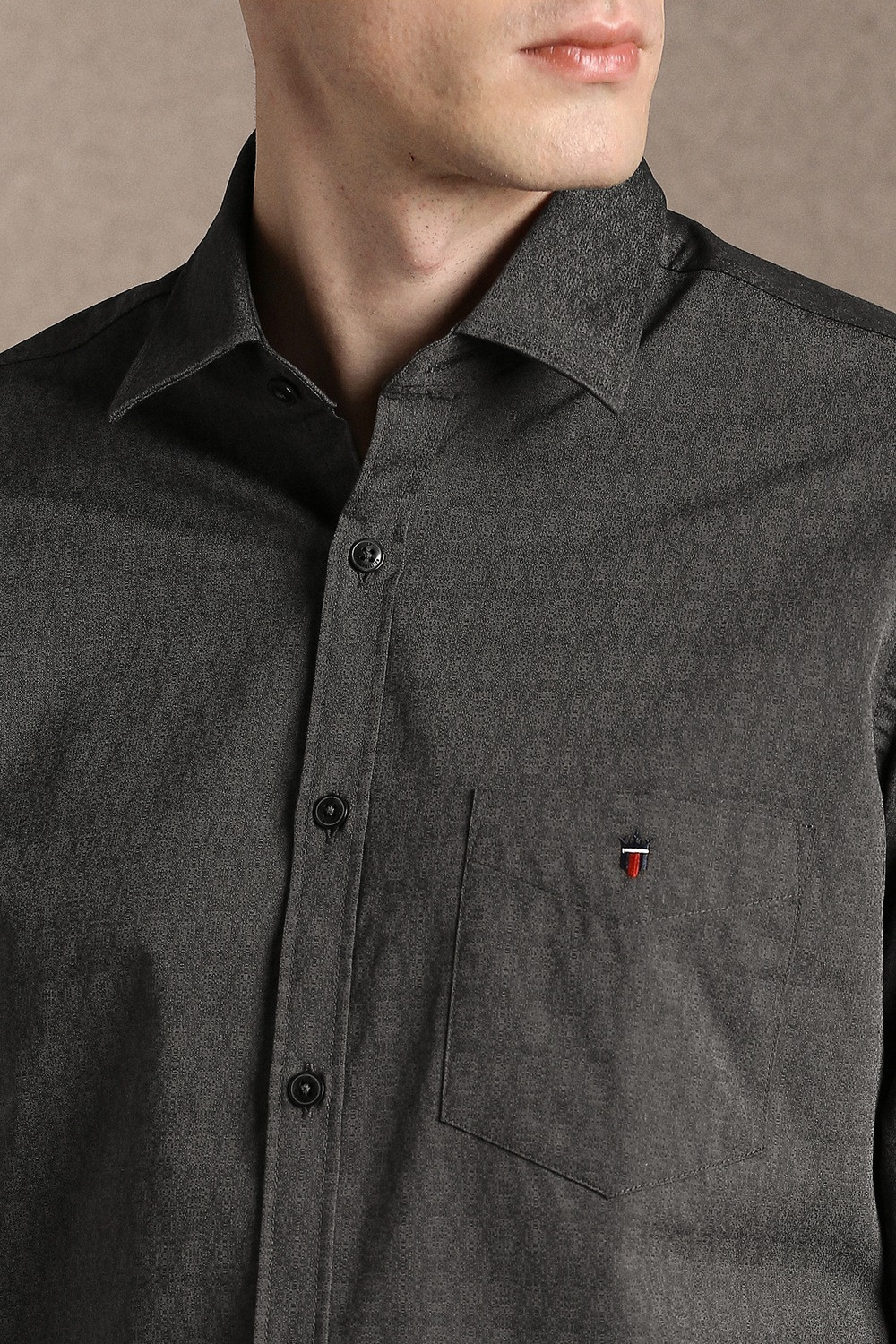 Image of LOUIS PHILIPPE Men Self Design Casual Grey Shirt