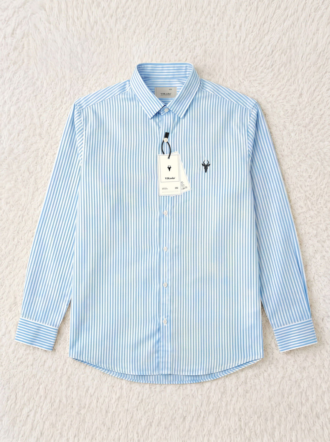 Image of VD Looks Men Striped Casual Light Blue, White Shirt