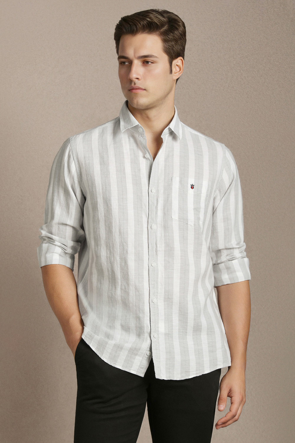 Image of LOUIS PHILIPPE Men Striped Casual White Shirt