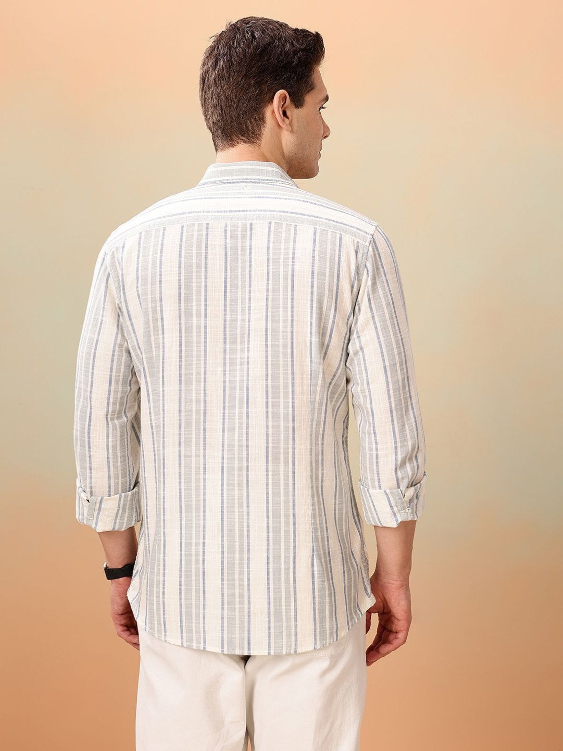 Image of Mast & Harbour Men Striped Casual White Shirt