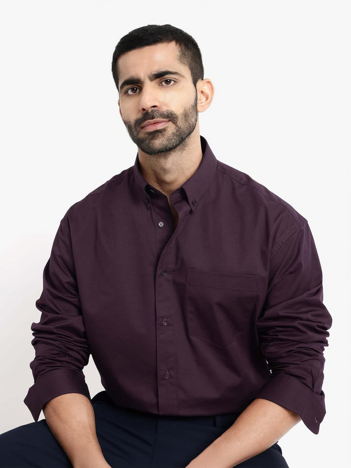 Image of RARE RABBIT Men Solid Casual Purple Shirt