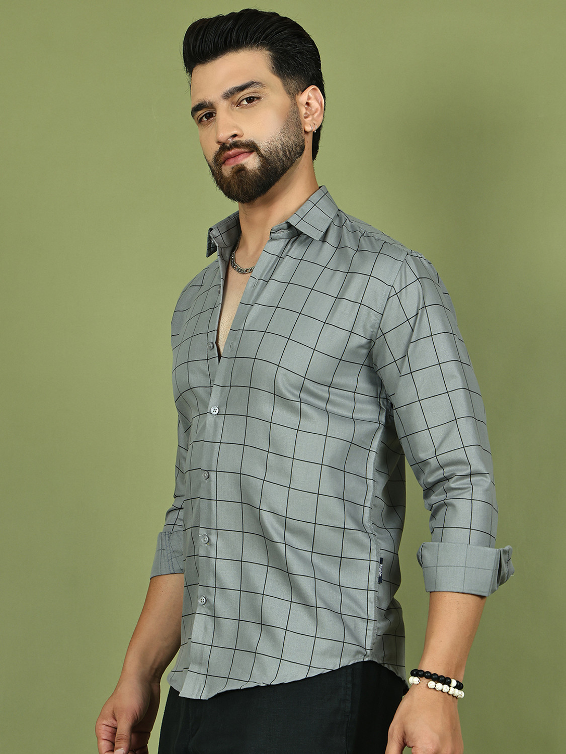 Image of Roadster Men Checkered Casual Grey Shirt
