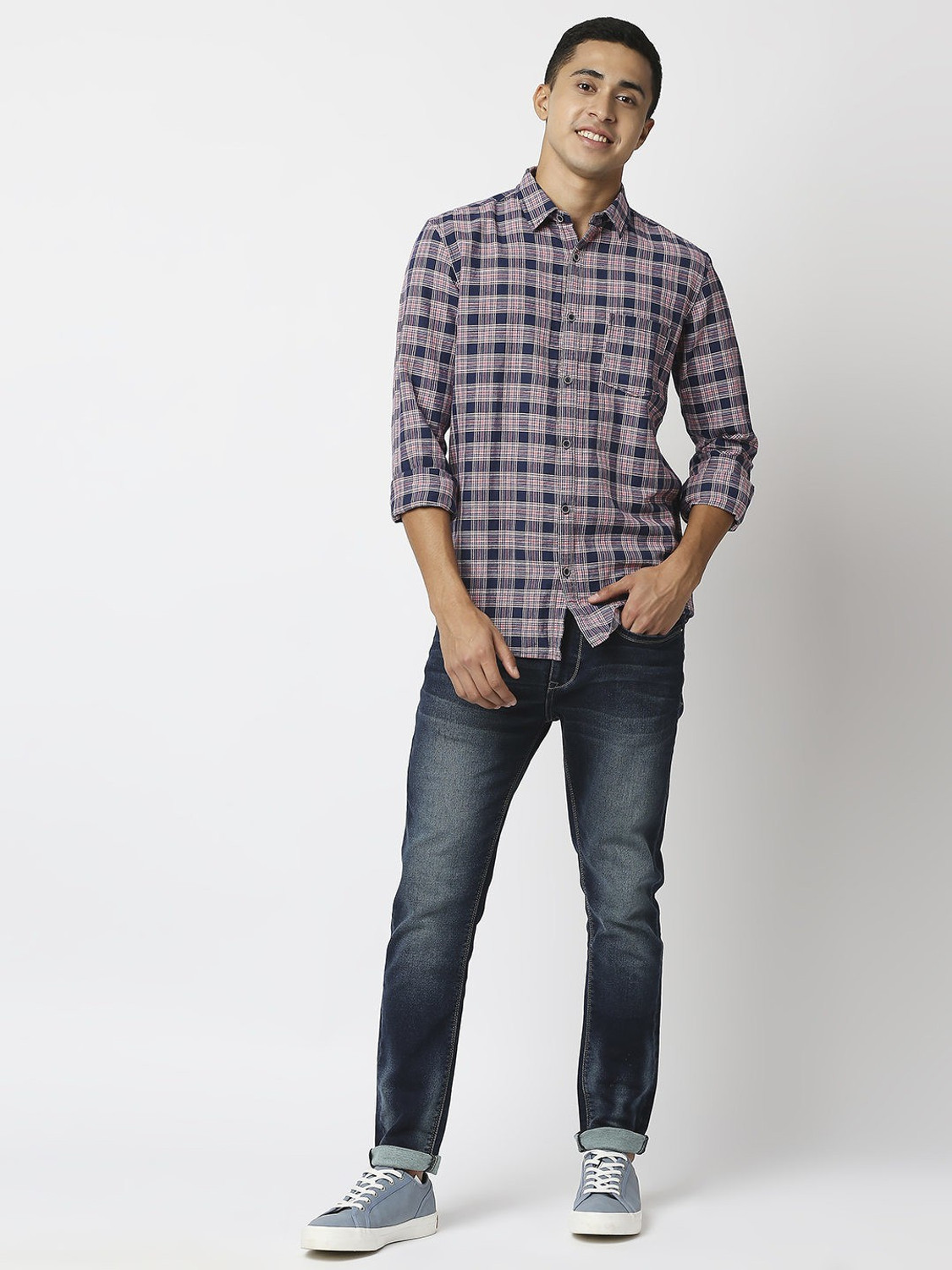 Image of Pepe Jeans Men Checkered Casual Blue Shirt