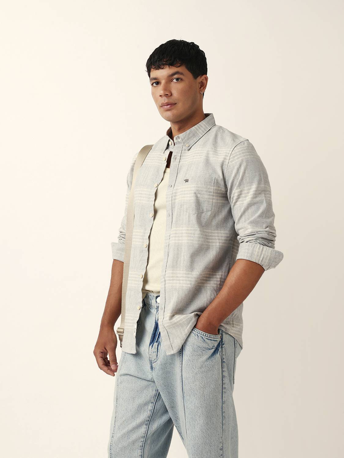 THE BEAR HOUSE Men Grey Checkered Shirt - Image 3