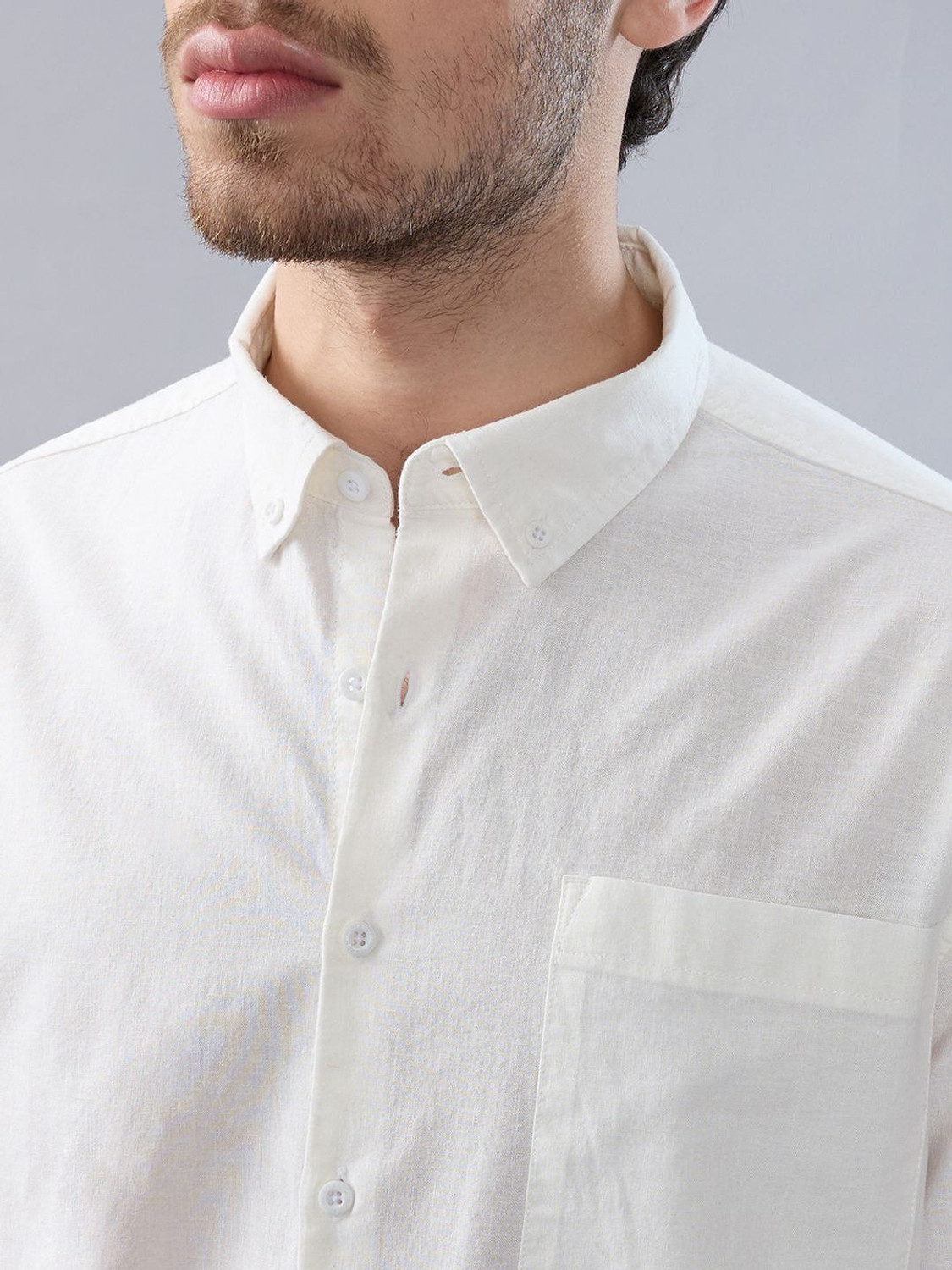 Image of HERE&NOW Men Solid Casual White Shirt