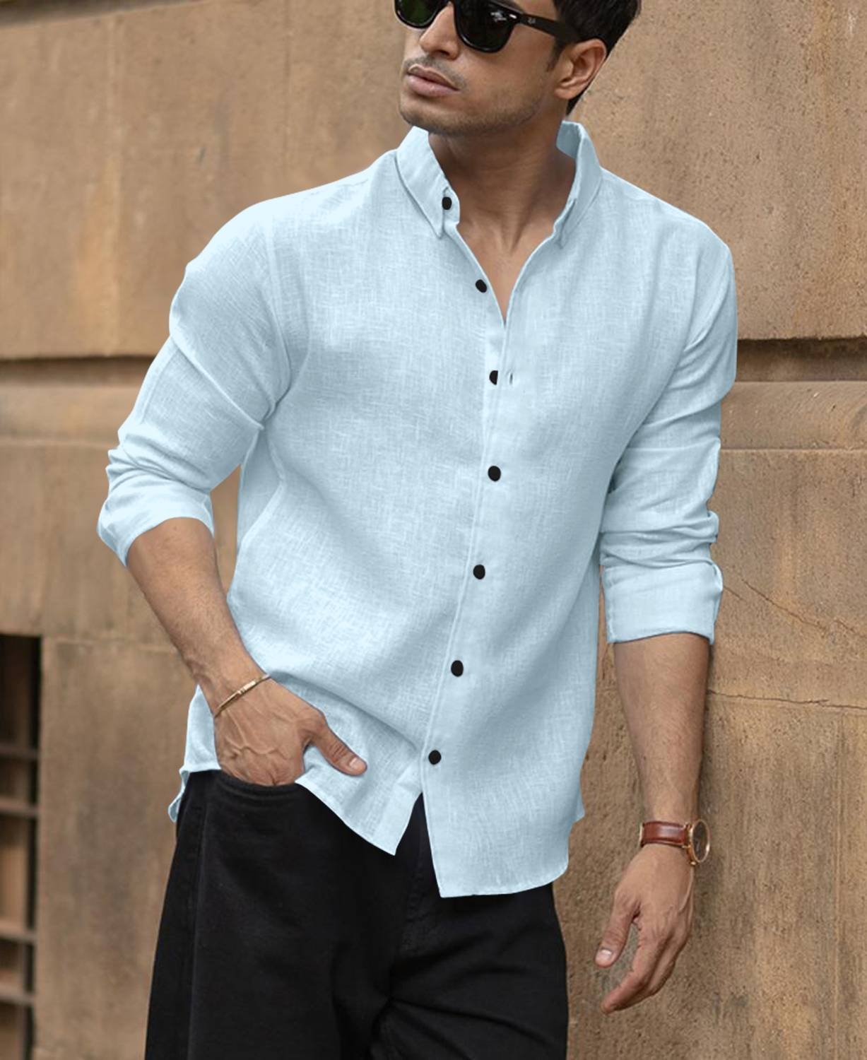 Savani Taxtile Industries Men Light Blue Shirt - Image 3