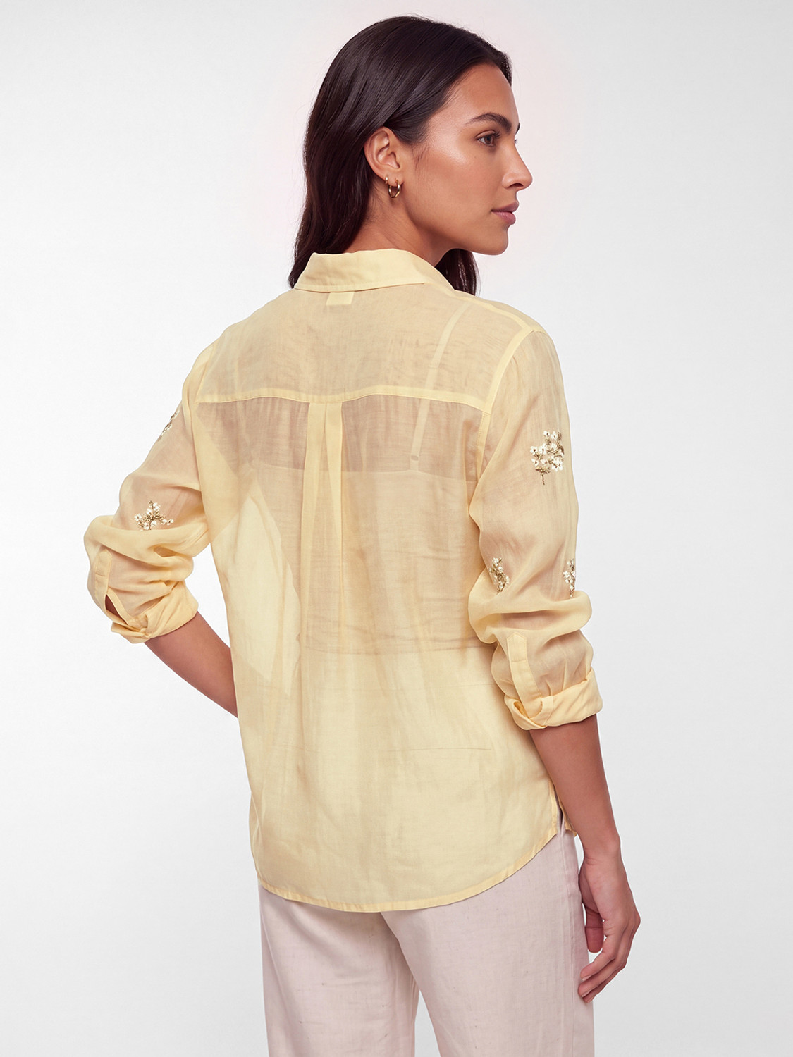 Image of MAX Women Embroidered Casual Yellow Shirt