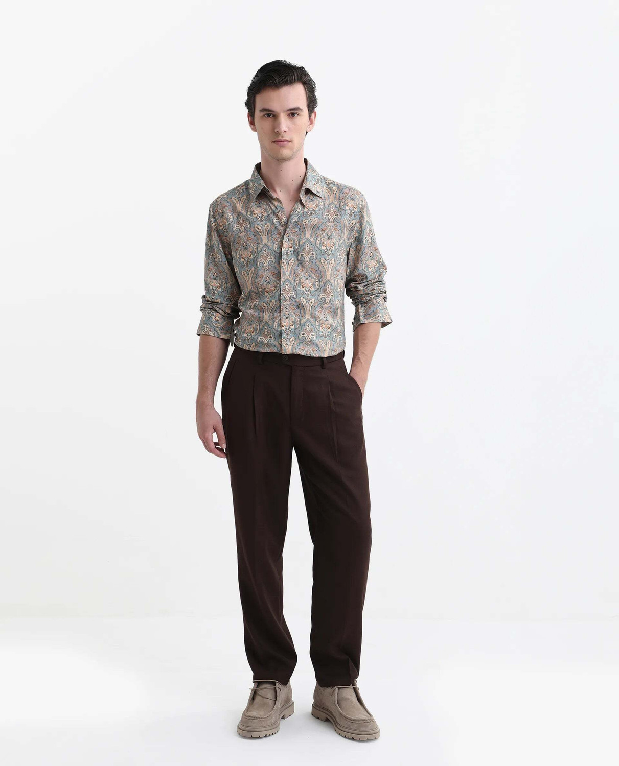 Image of RARE RABBIT Men Printed Casual Blue Shirt