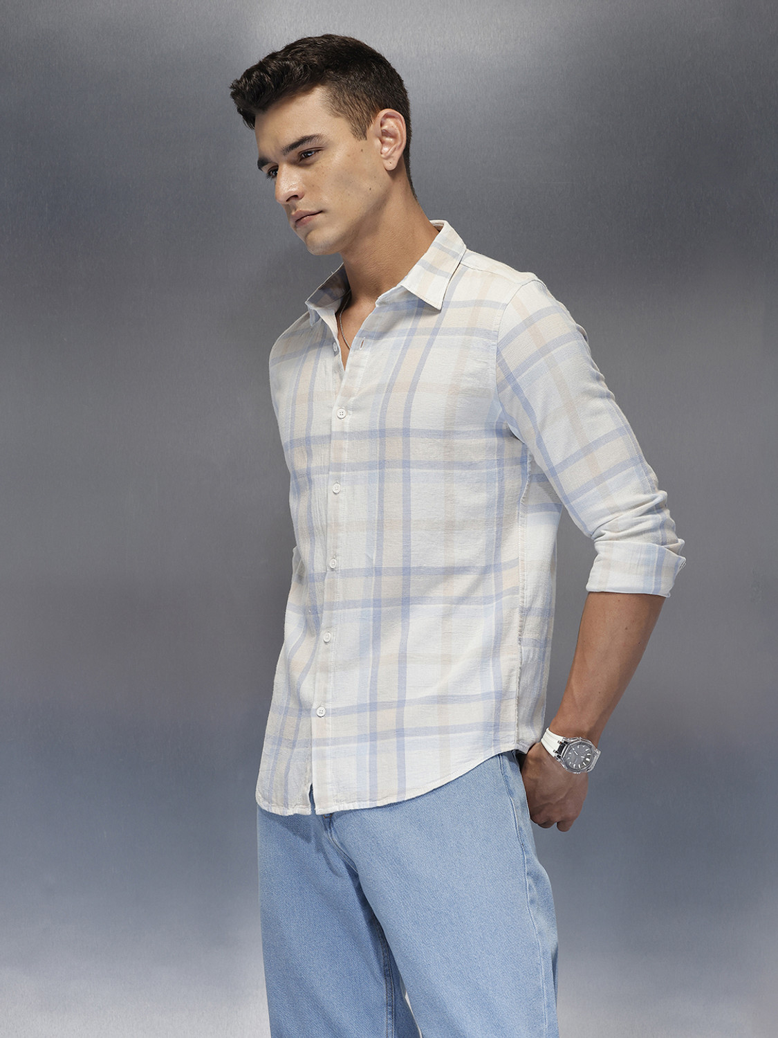 Image of WROGN Men Slim Fit Checkered Casual Shirt