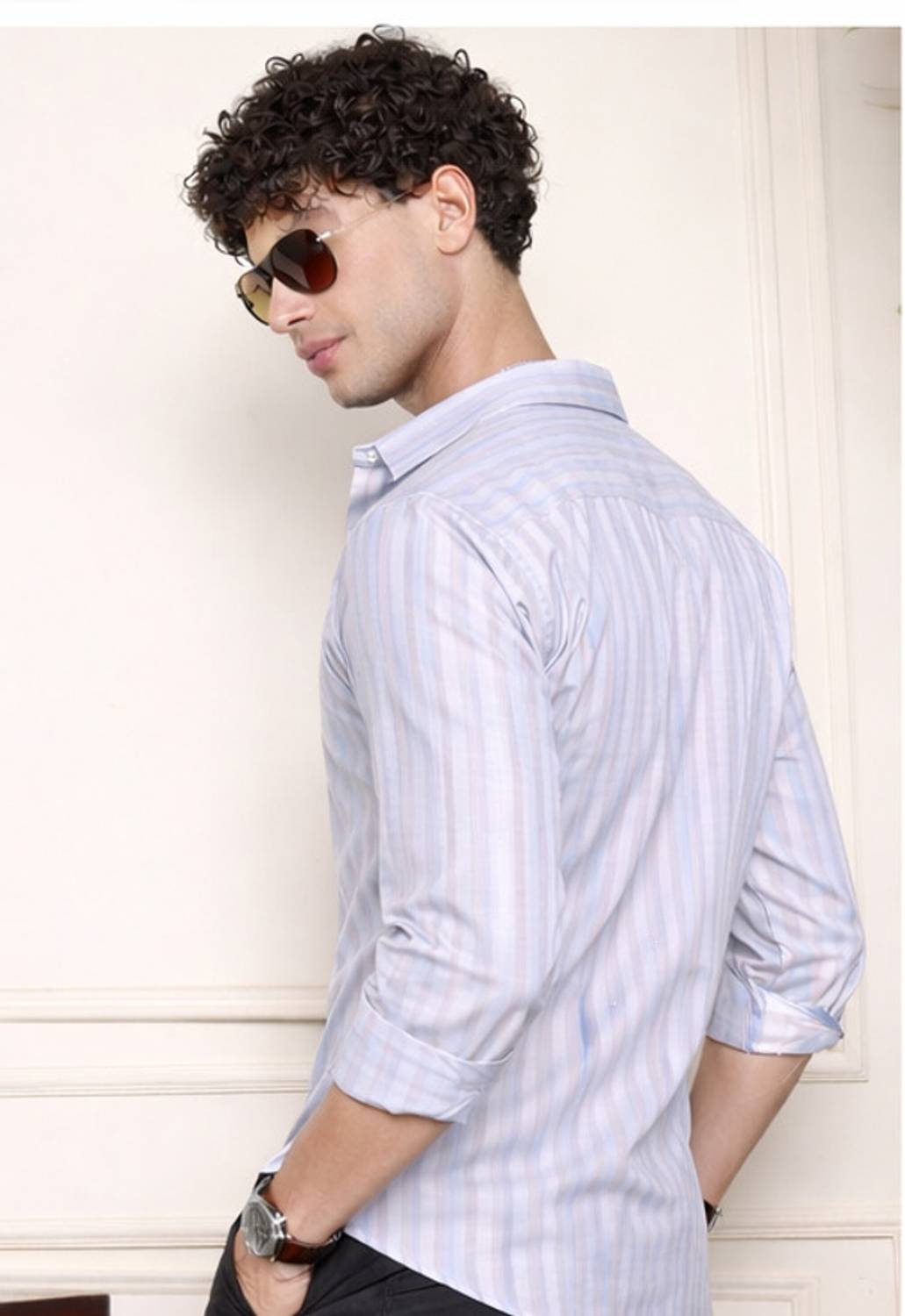 PROVOGUE Men Striped Light Blue Shirt - Image 3