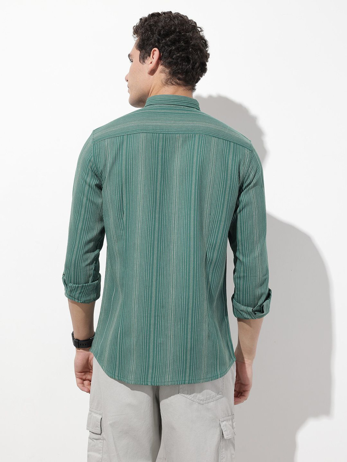 Image of Roadster Men Striped Casual Green Shirt