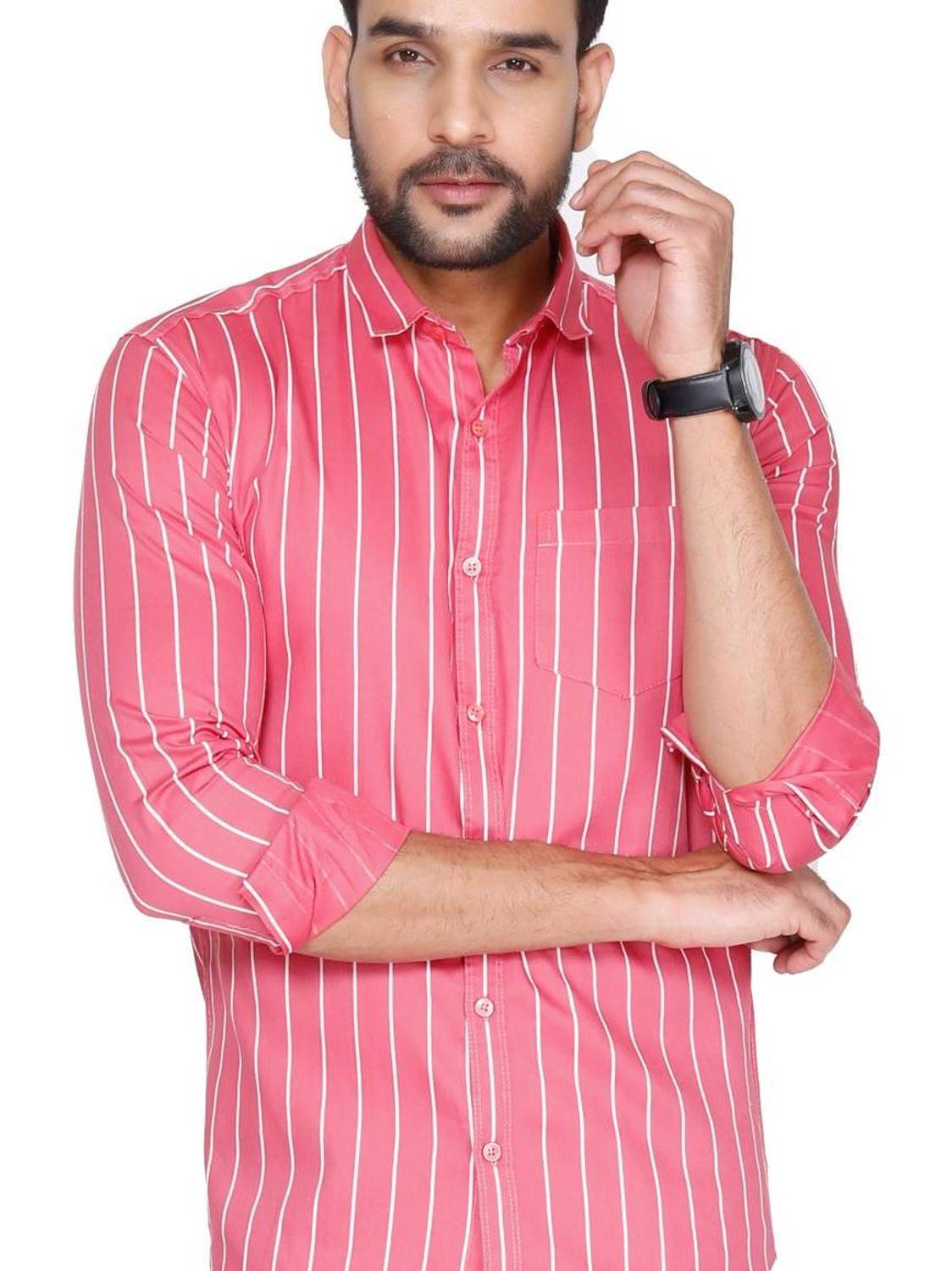 BLAZSTAR Men Striped Casual Pink Shirt