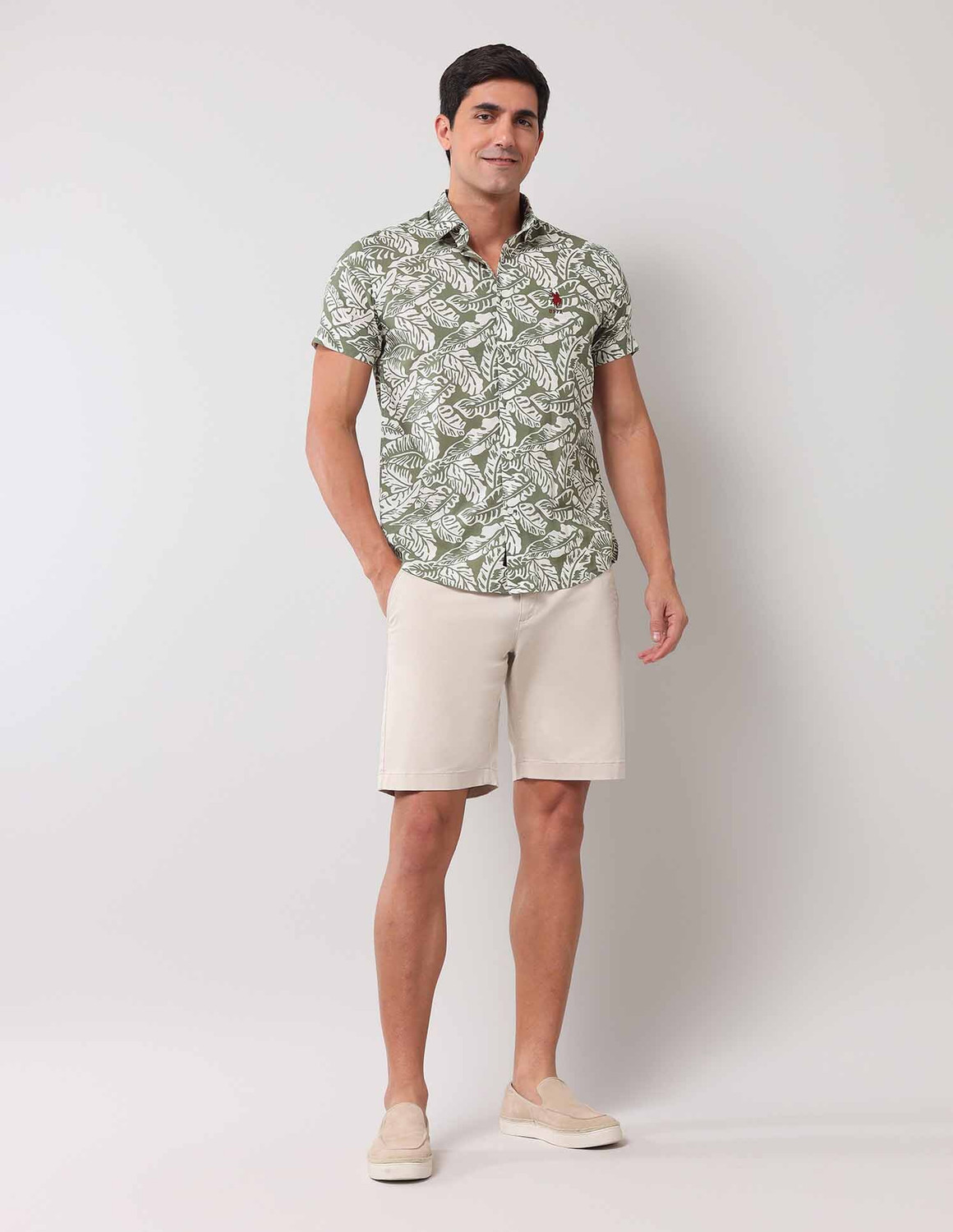 Image of U.S. POLO ASSN. Men Floral Print Casual Green Shirt