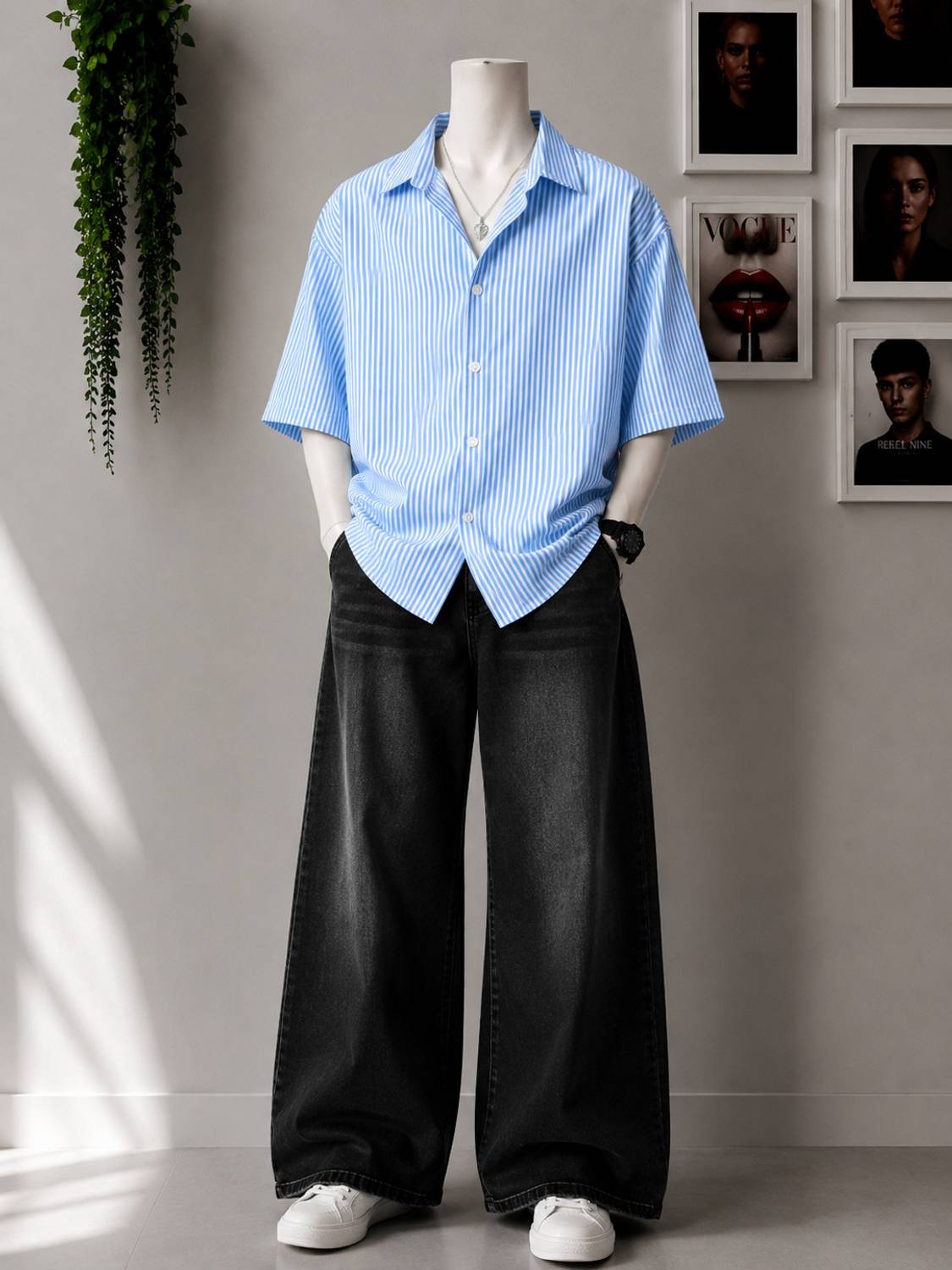 Asta Moda Men Striped Casual Blue White Shirt