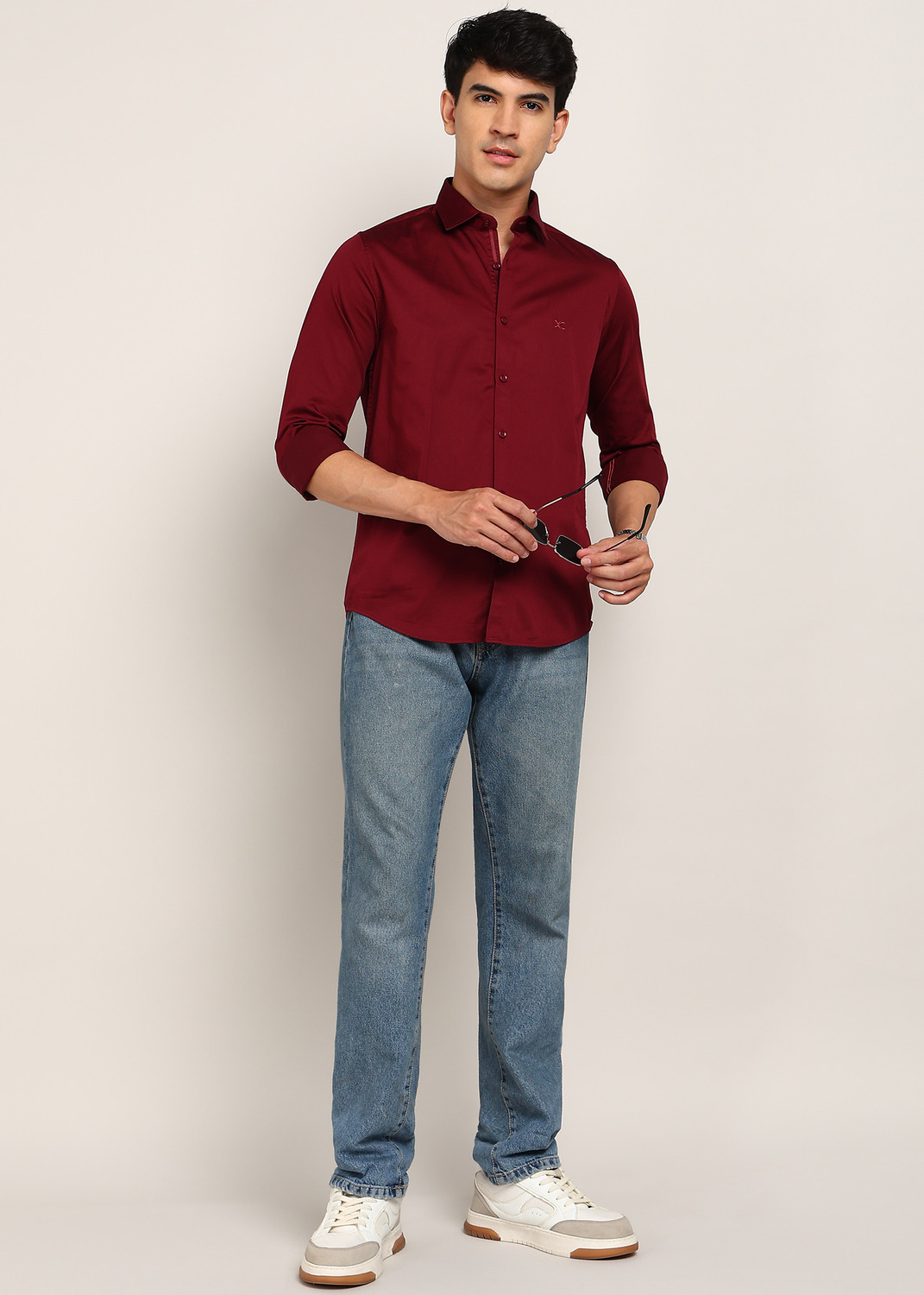 Image of KILLER Men Solid Casual Maroon Shirt