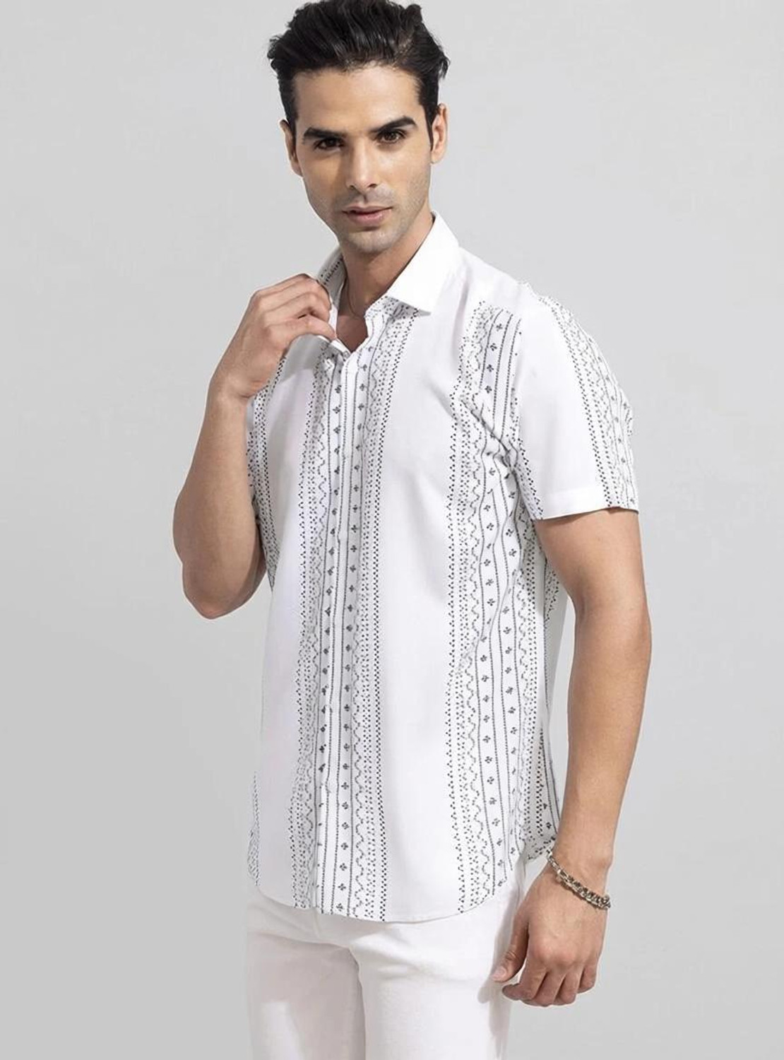 Image of Snitch Men Printed Casual White Shirt