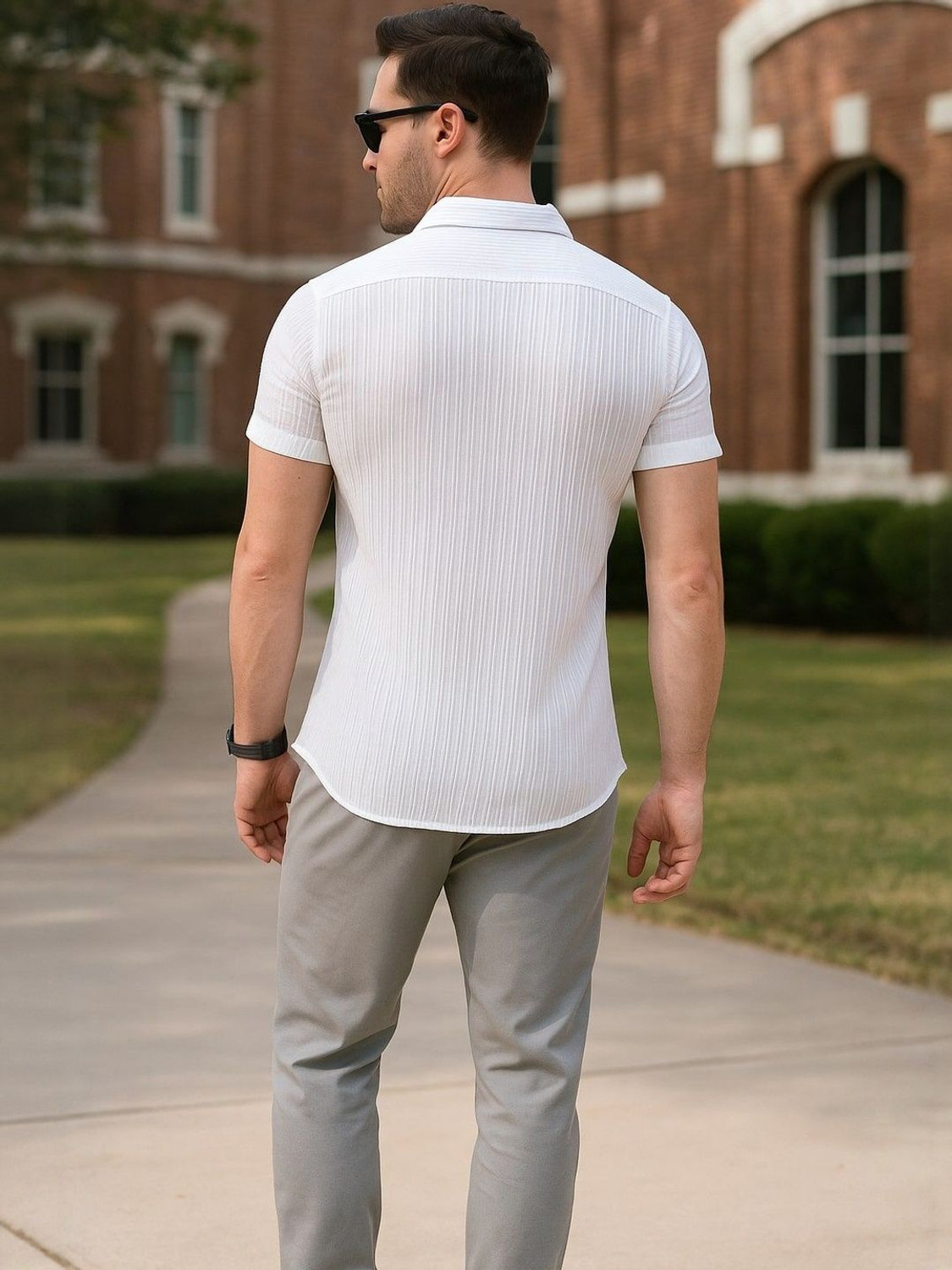 Image of HERE&NOW Men Striped Casual White Shirt