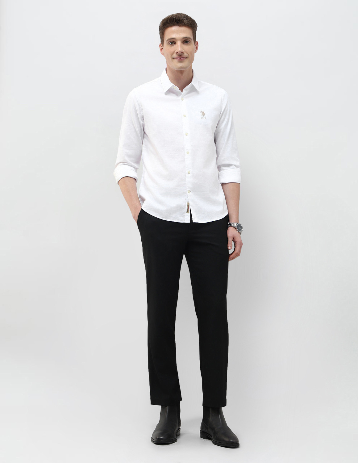 Image of U.S. Polo Assn. Denim Co. Men Solid Casual White Shirt