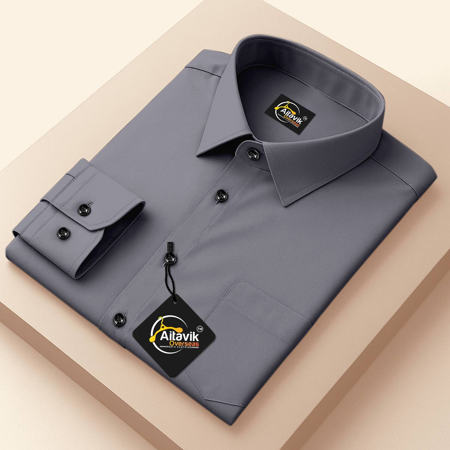AITAVIKOVERSEAS Men Solid Formal Grey Shirt