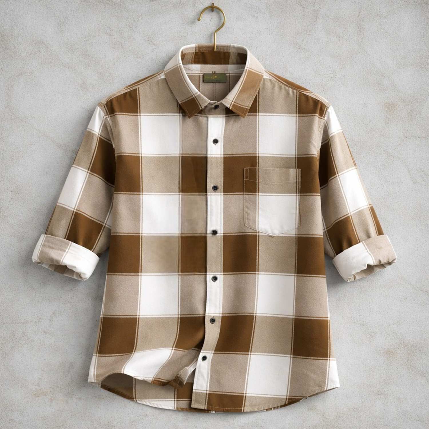 Image of FalconWear Men Checkered Casual Brown, White Shirt