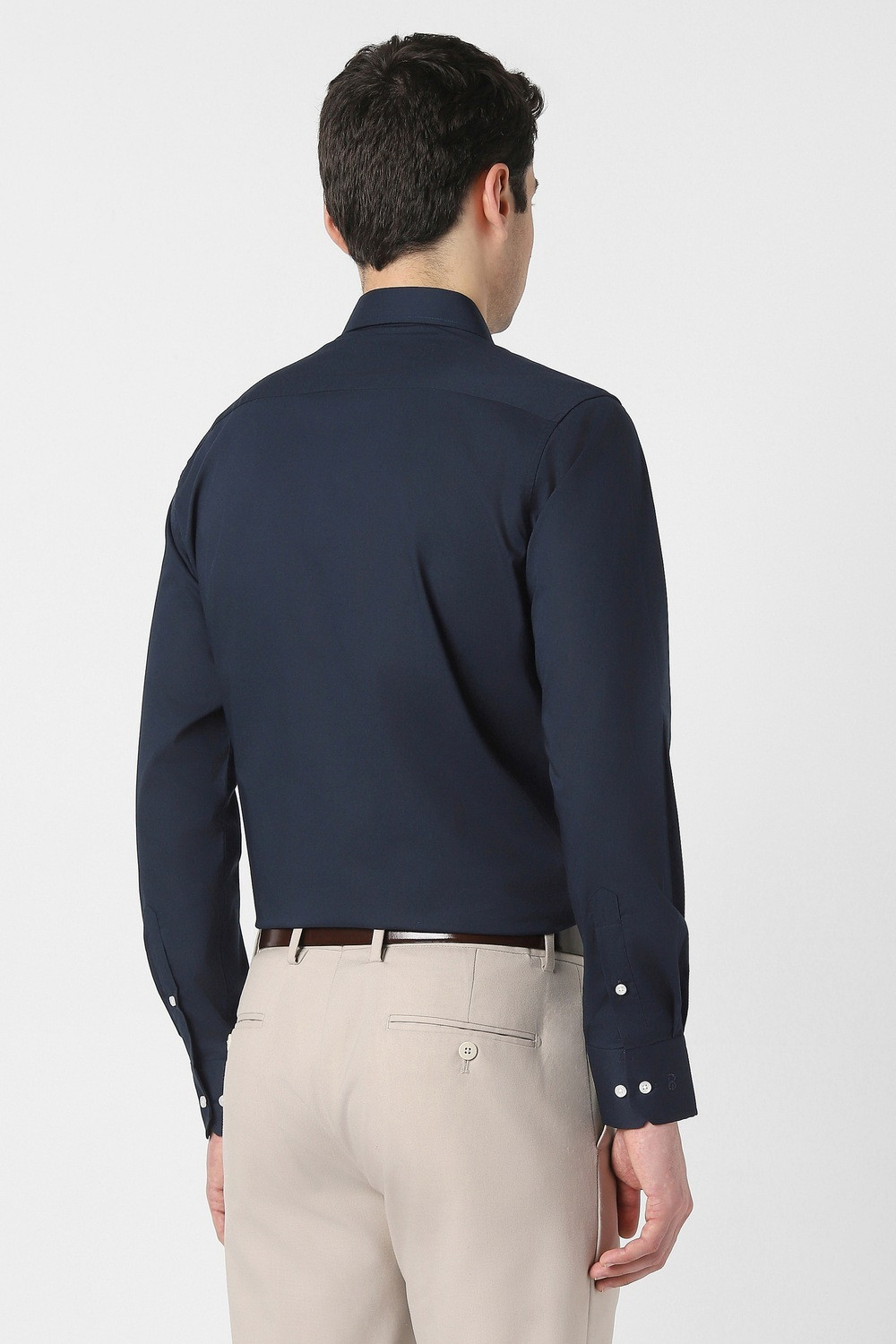 Image of PETER ENGLAND Men Solid Formal Dark Blue Shirt