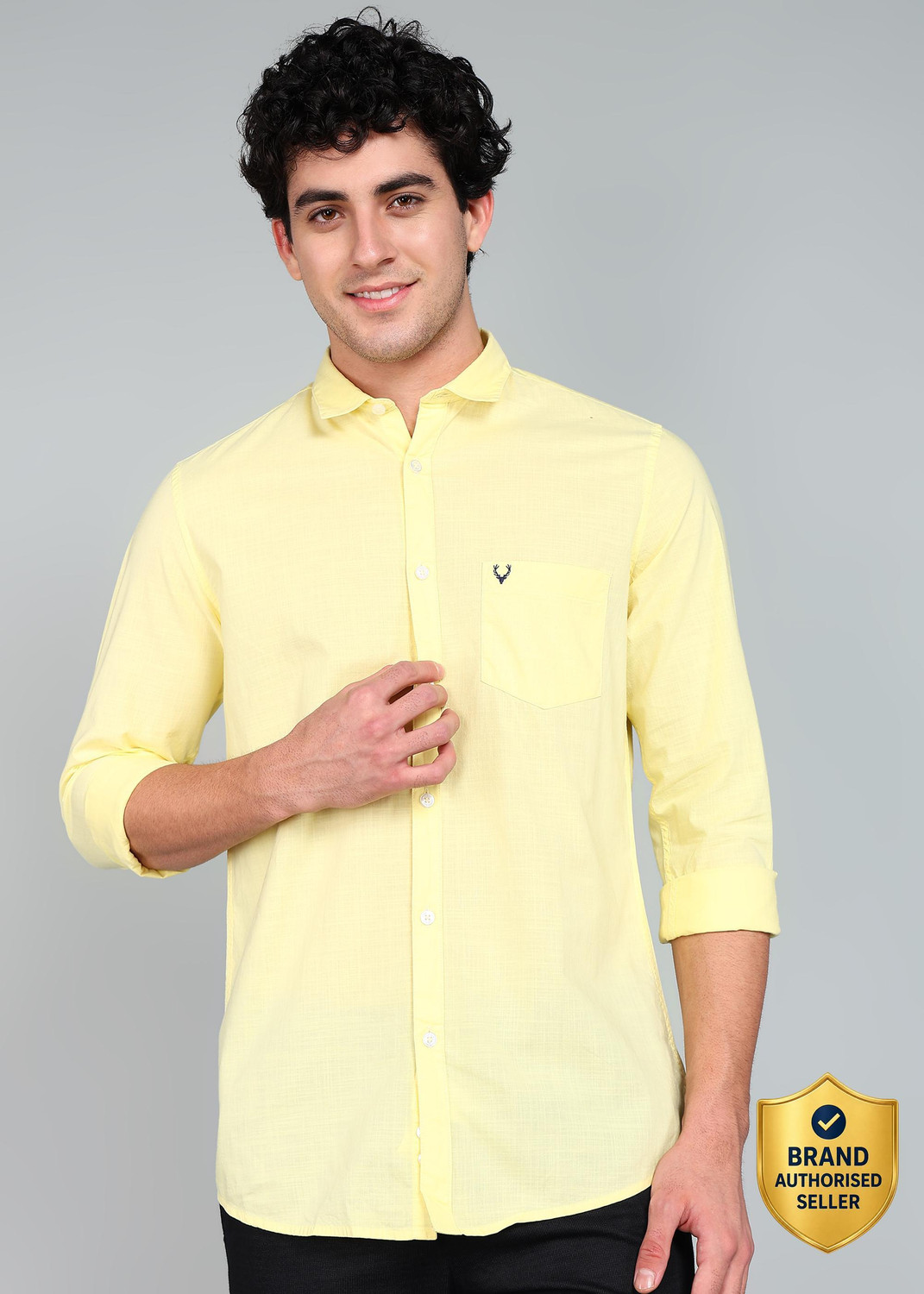 Image of Allen Solly Men Solid Casual Yellow Shirt
